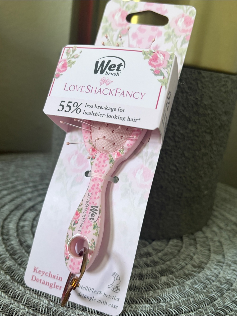 Love Shack Fancy X Wetbrush Blooming Heirloom Keychain Brush Strawberry Macaroon